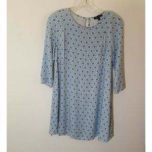 As U Wish Dress Blue and White Geometric Print Keyhole Bank Closure Size Medium